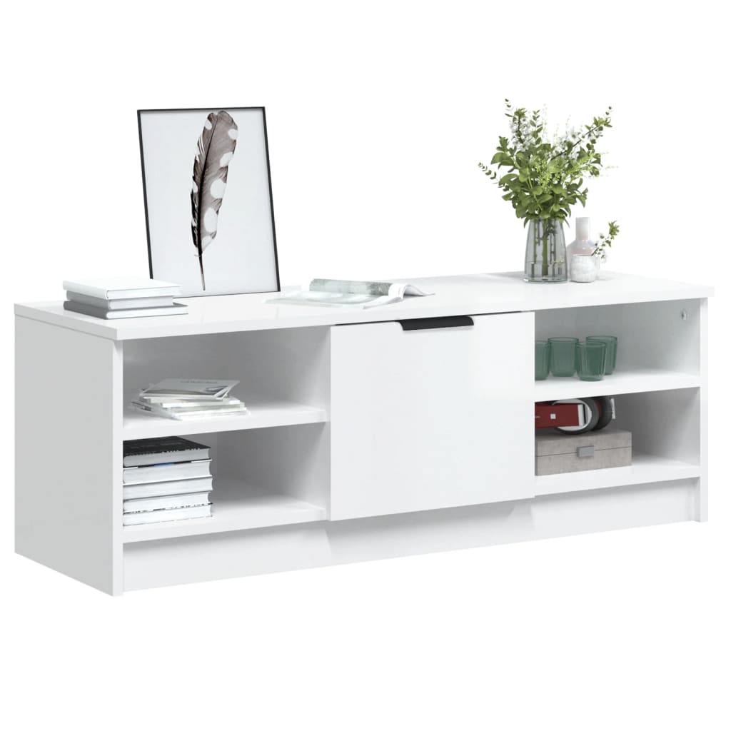 TV-taso korkeakiilto valkoinen 102x35,5x36,5 cm tekninen puu - Sisustajankoti.fi