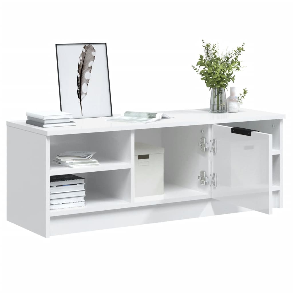 TV-taso korkeakiilto valkoinen 102x35,5x36,5 cm tekninen puu - Sisustajankoti.fi