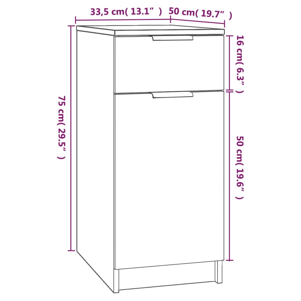 Pöytäkaappi betoninharmaa 33,5x50x75 cm tekninen puu - Sisustajankoti.fi