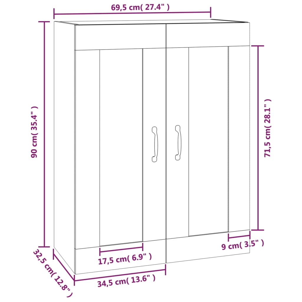 Riippuva seinäkaappi betoninharmaa 69,5x32,5x90 cm - Sisustajankoti.fi