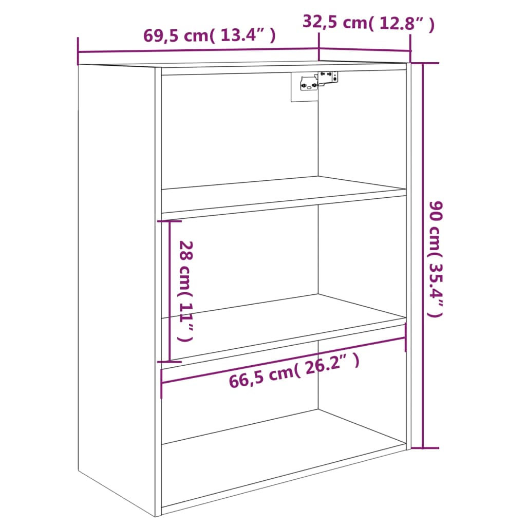 Riippuva seinäkaappi valkoinen 69,5x32,5x90 cm - Sisustajankoti.fi