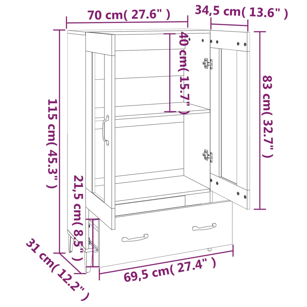 Kaappi betoninharmaa 70x31x115 cm tekninen puu - Sisustajankoti.fi