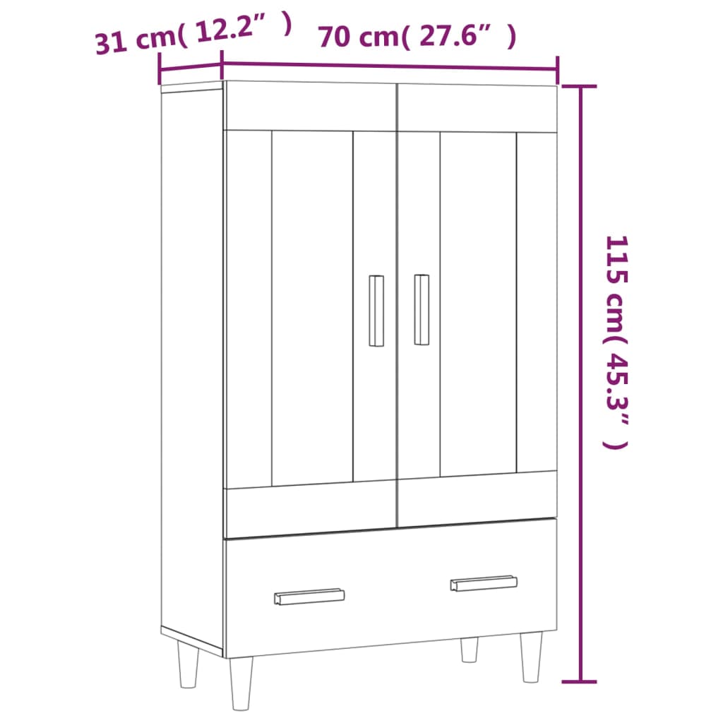 Kaappi musta 70x31x115 cm tekninen puu - Sisustajankoti.fi