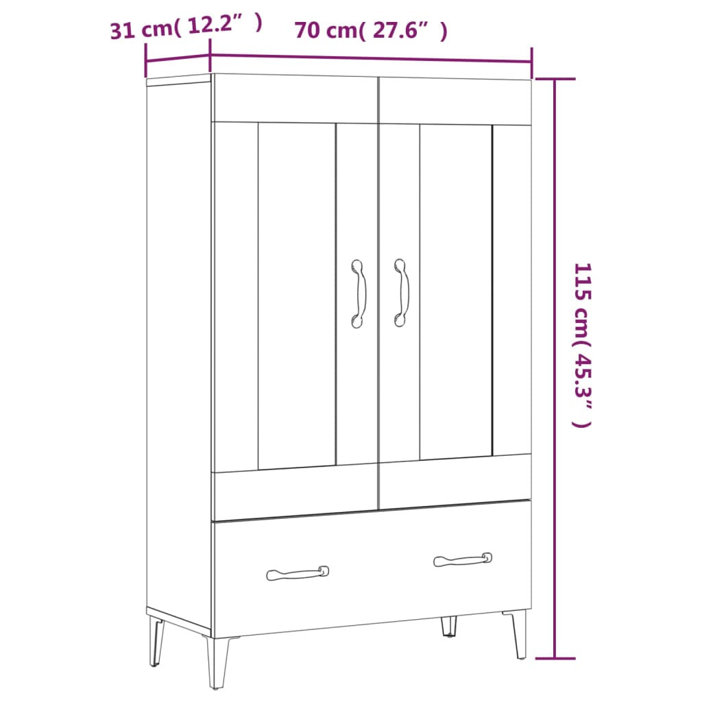 Kaappi musta 70x31x115 cm tekninen puu - Sisustajankoti.fi