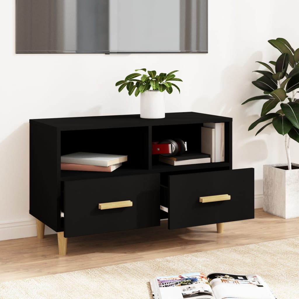 TV-taso musta 80x36x50 cm tekninen puu - Sisustajankoti.fi