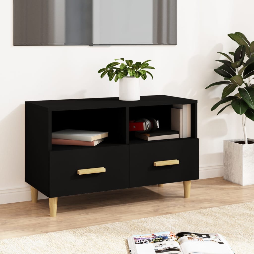 TV-taso musta 80x36x50 cm tekninen puu - Sisustajankoti.fi