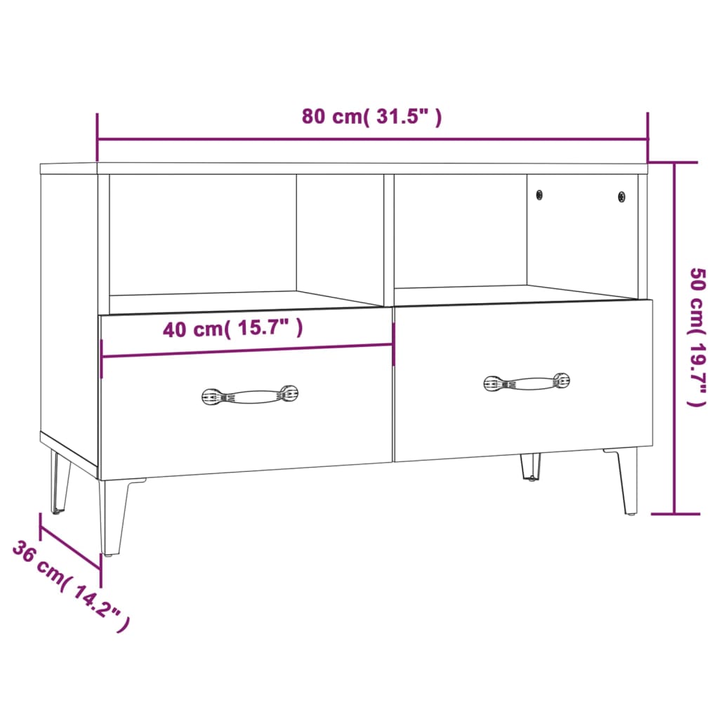 TV-taso betoninharmaa 80x36x50 cm tekninen puu - Sisustajankoti.fi