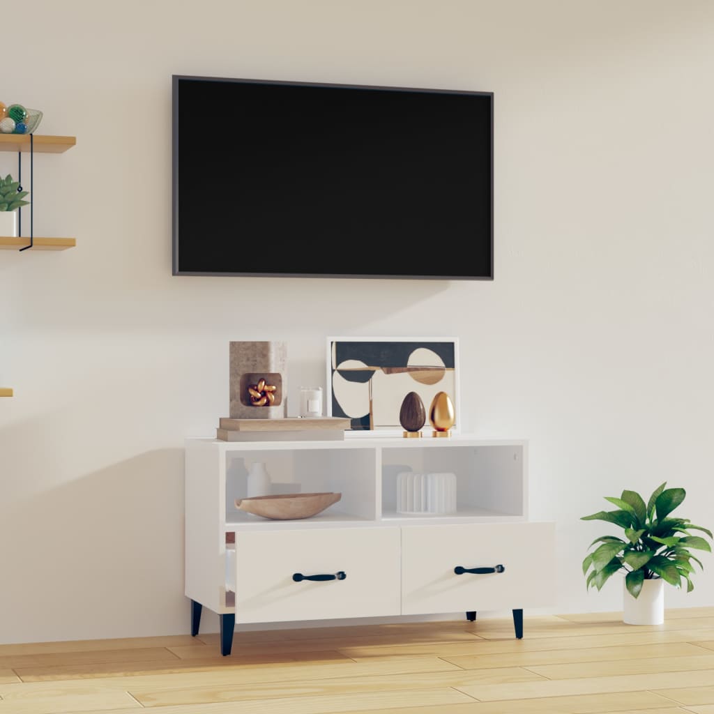 TV-taso korkeakiilto valkoinen 80x36x50 cm tekninen puu - Sisustajankoti.fi