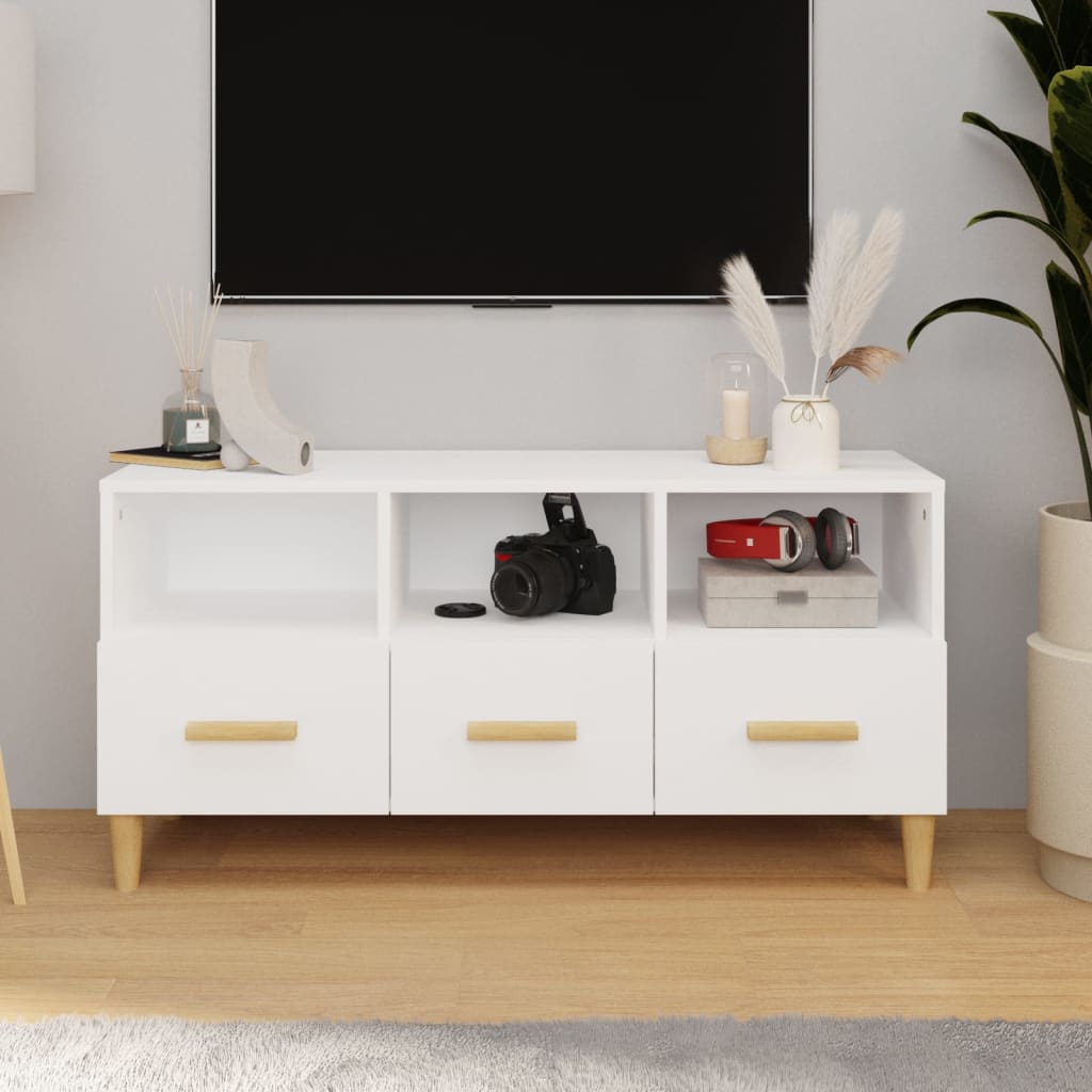 TV-taso valkoinen 102x36x50 cm tekninen puu - Sisustajankoti.fi