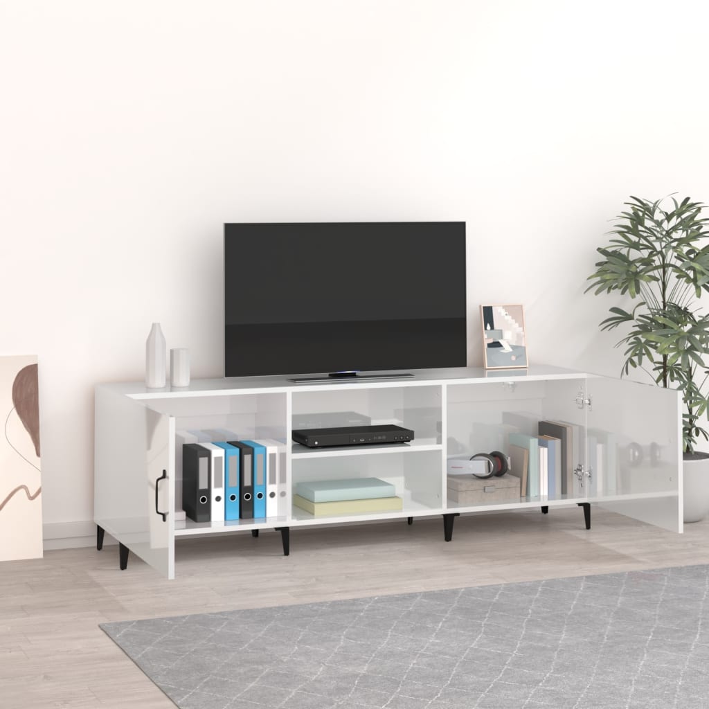 TV-taso korkeakiilto valkoinen 150x30x50 cm tekninen puu - Sisustajankoti.fi