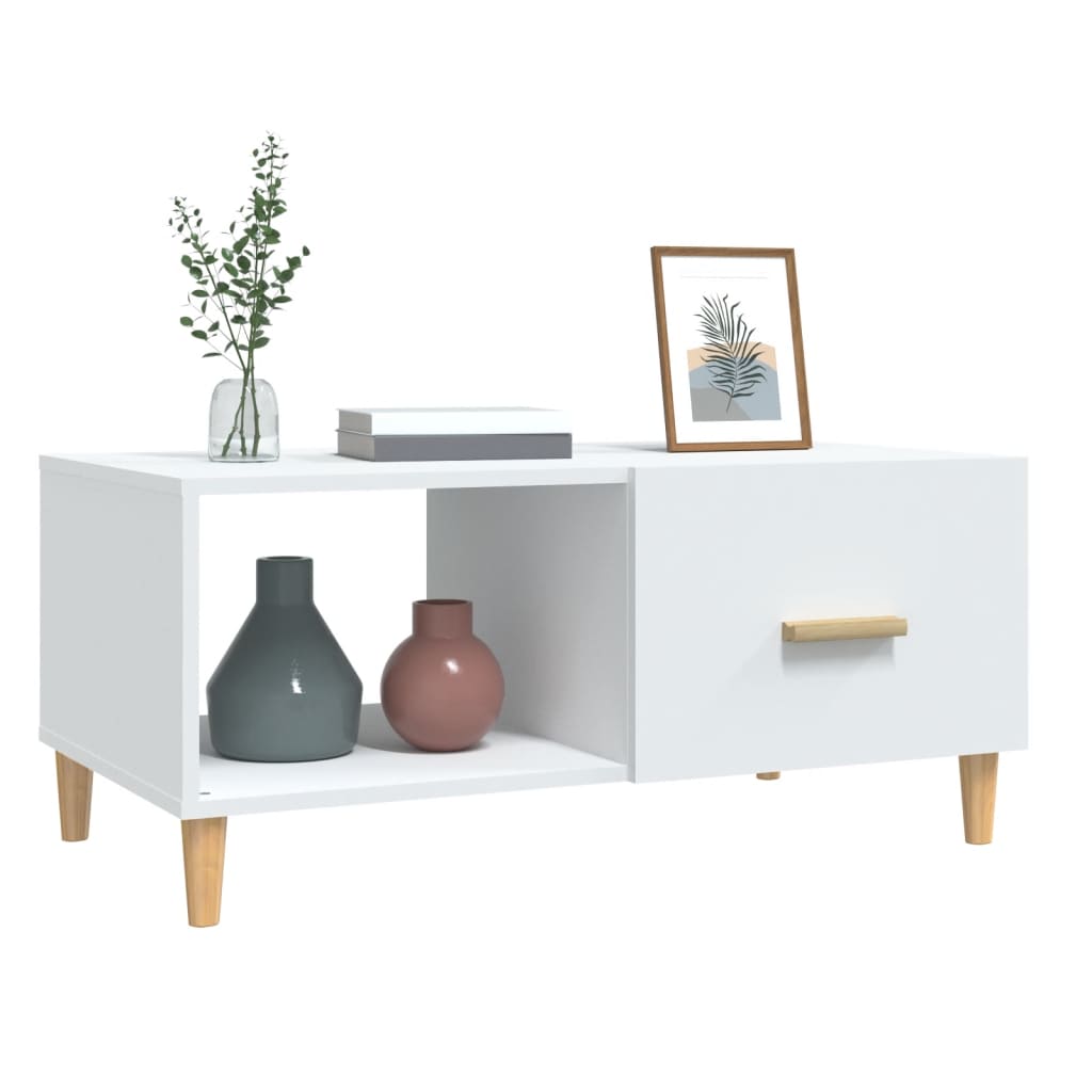 Sohvapöytä valkoinen 89,5x50x40 cm tekninen puu - Sisustajankoti.fi