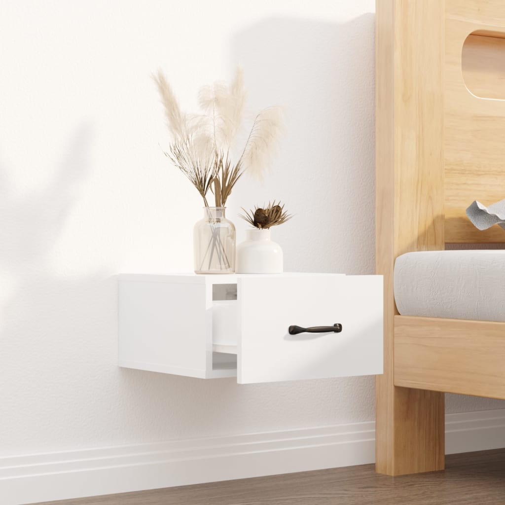 Seinäkiinnitettävä yöpöytä korkeakiilto valkoinen 35x35x20 cm - Sisustajankoti.fi