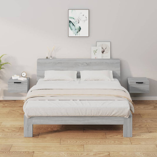 Seinäkiinnitettävät yöpöydät 2 kpl harmaa Sonoma 34x30x20 cm - Sisustajankoti.fi
