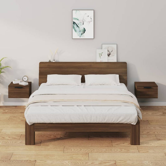 Seinäkiinnitettävät yöpöydät 2 kpl ruskea tammi 34x30x20 cm - Sisustajankoti.fi