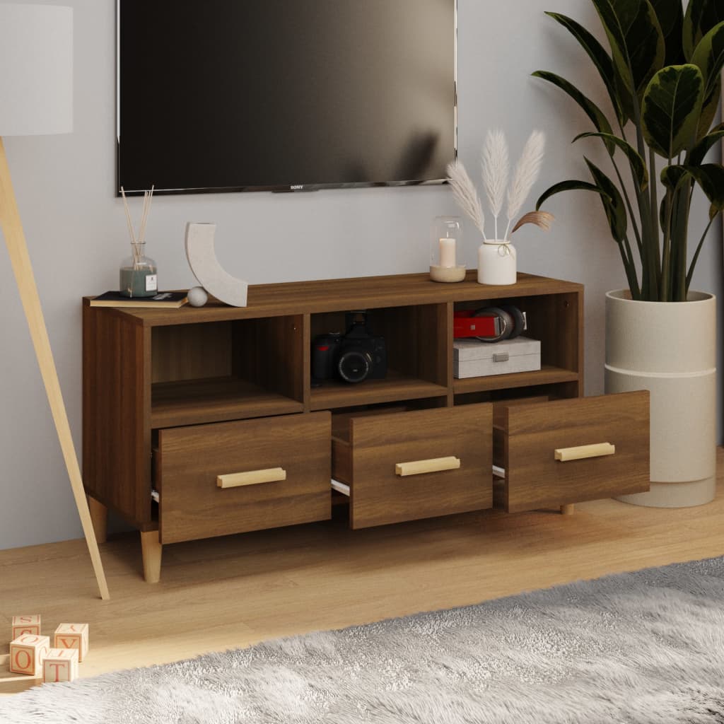 TV-taso ruskea tammi 102x36x50 cm tekninen puu - Sisustajankoti.fi