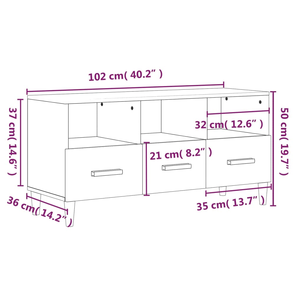 TV-taso ruskea tammi 102x36x50 cm tekninen puu - Sisustajankoti.fi