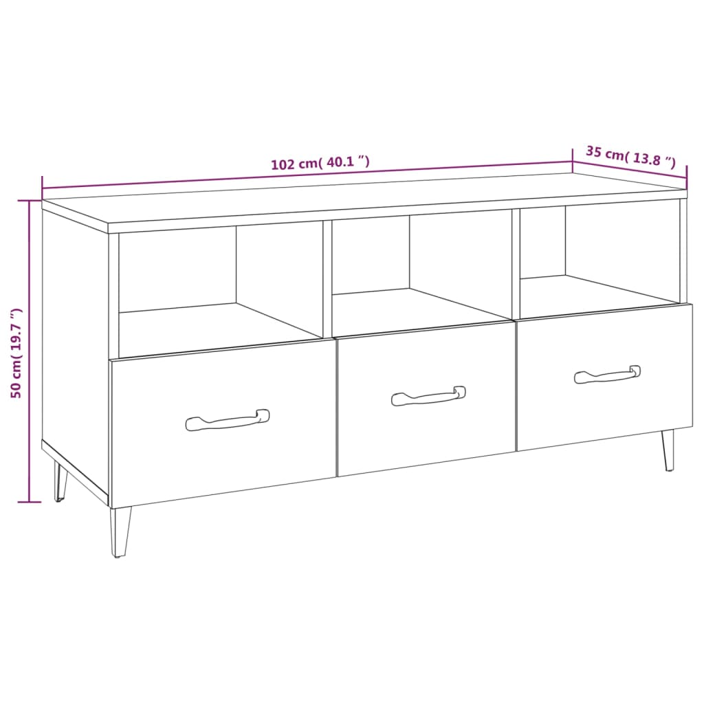 TV-taso ruskea tammi 102x35x50 cm tekninen puu - Sisustajankoti.fi