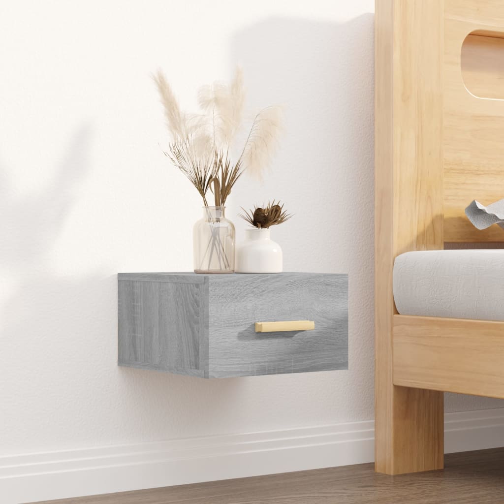 Seinäkiinnitettävät yöpöydät 2 kpl harmaa Sonoma 35x35x20 cm - Sisustajankoti.fi