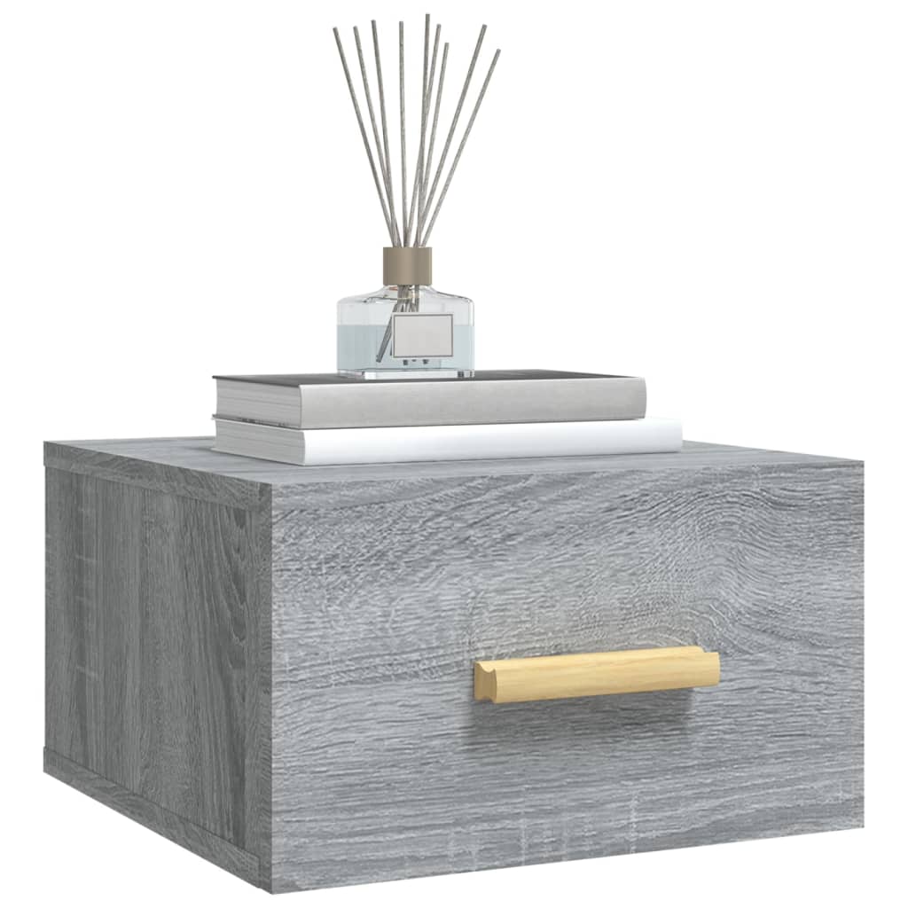 Seinäkiinnitettävät yöpöydät 2 kpl harmaa Sonoma 35x35x20 cm - Sisustajankoti.fi