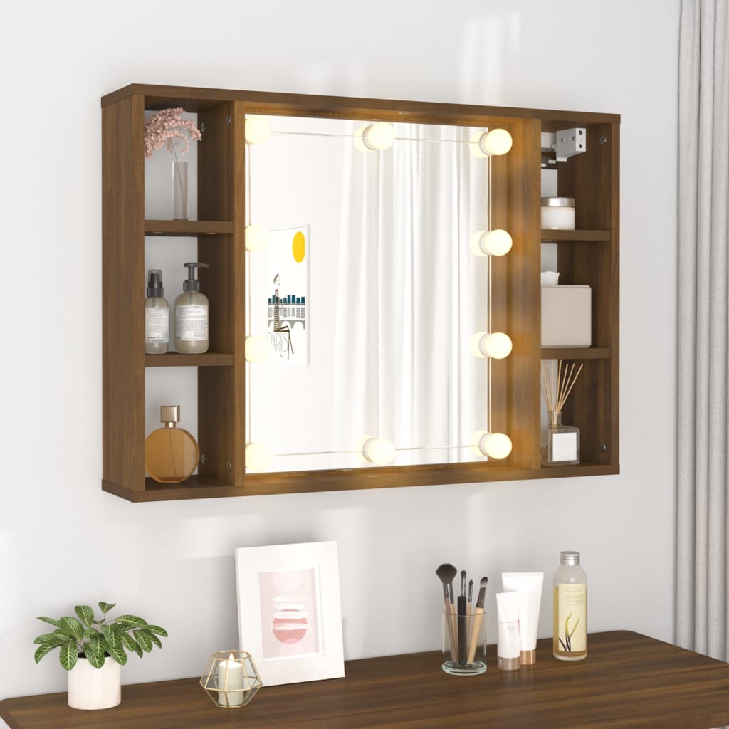 Peilikaappi LED-valoilla ruskea tammi 76x15x55 cm - Sisustajankoti.fi