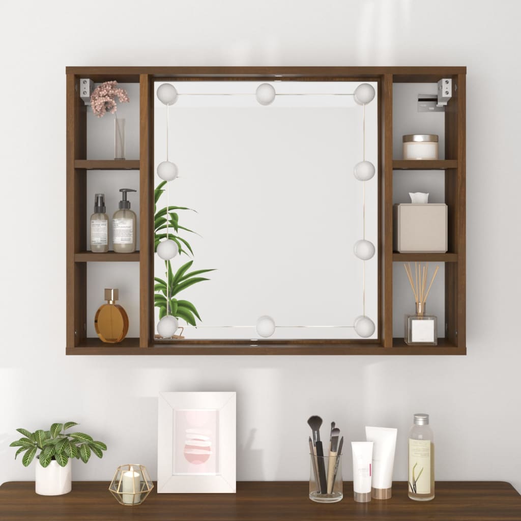 Peilikaappi LED-valoilla ruskea tammi 76x15x55 cm - Sisustajankoti.fi