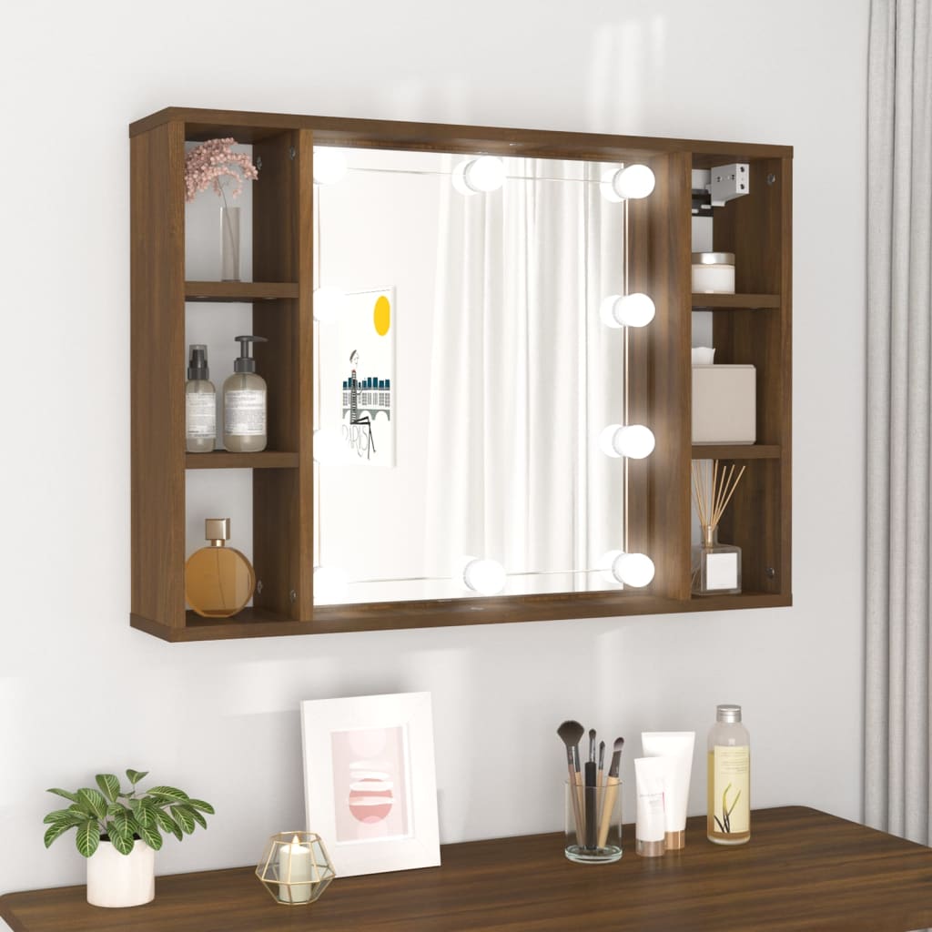 Peilikaappi LED-valoilla ruskea tammi 76x15x55 cm - Sisustajankoti.fi