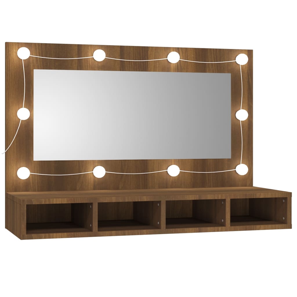 Peilikaappi LED-valoilla ruskea tammi 90x31,5x62 cm - Sisustajankoti.fi