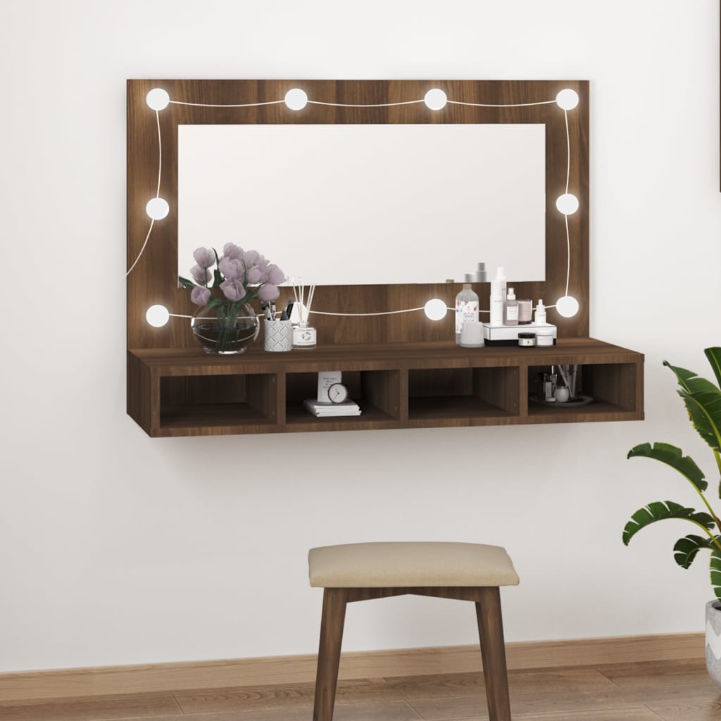 Peilikaappi LED-valoilla ruskea tammi 90x31,5x62 cm - Sisustajankoti.fi