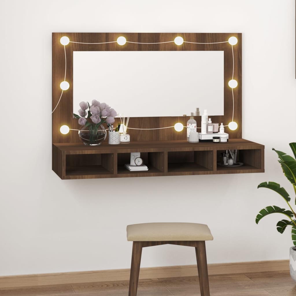 Peilikaappi LED-valoilla ruskea tammi 90x31,5x62 cm - Sisustajankoti.fi