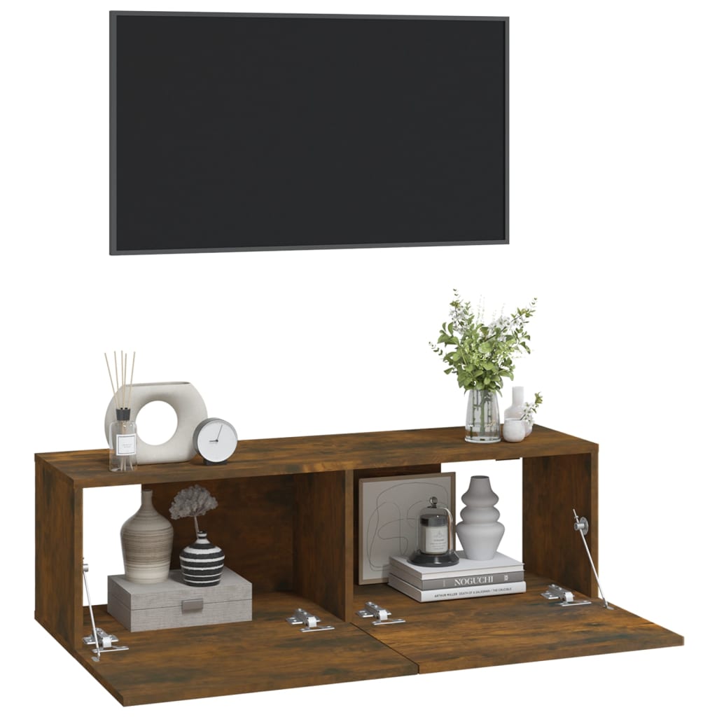 TV-seinäkaapit 2 kpl savutammi 100x30x30 cm tekninen puu - Sisustajankoti.fi
