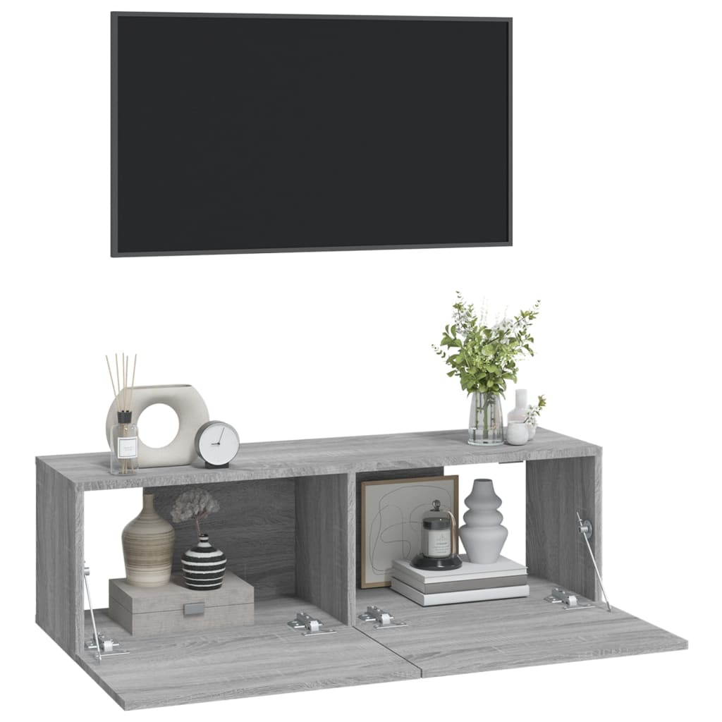 TV-seinäkaapit 2 kpl harmaa Sonoma 100x30x30 cm tekninen puu - Sisustajankoti.fi