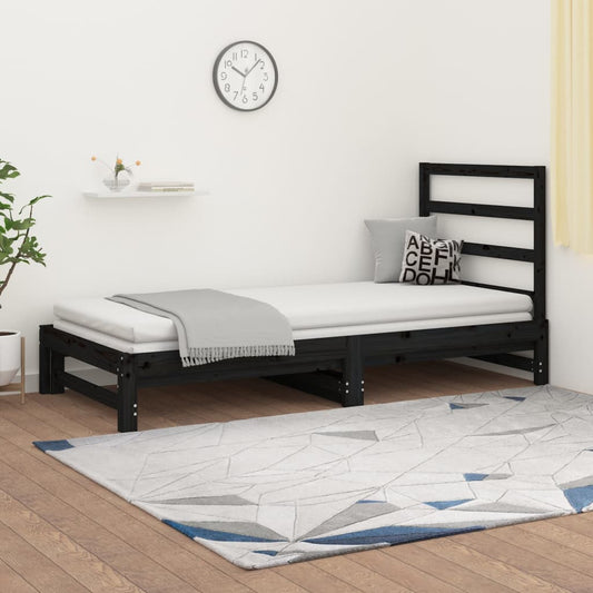 Sohvasänky ulosvedettävä musta 2x (90x200) cm täysi mänty - Sisustajankoti.fi