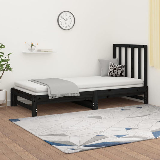 Sohvasänky ulosvedettävä musta 2x (90x200) cm täysi mänty - Sisustajankoti.fi