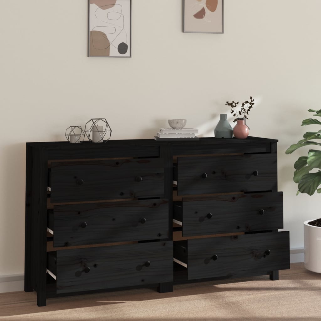 Senkki musta 140x35x80 cm täysi mänty - Sisustajankoti.fi