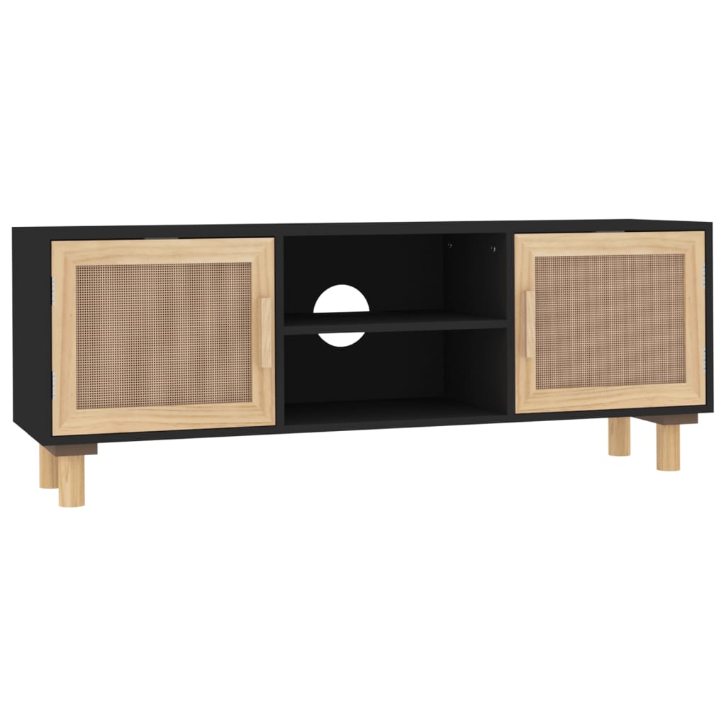 TV-taso musta 105x30x40 cm täysi mänty ja luonnonrottinki - Sisustajankoti.fi