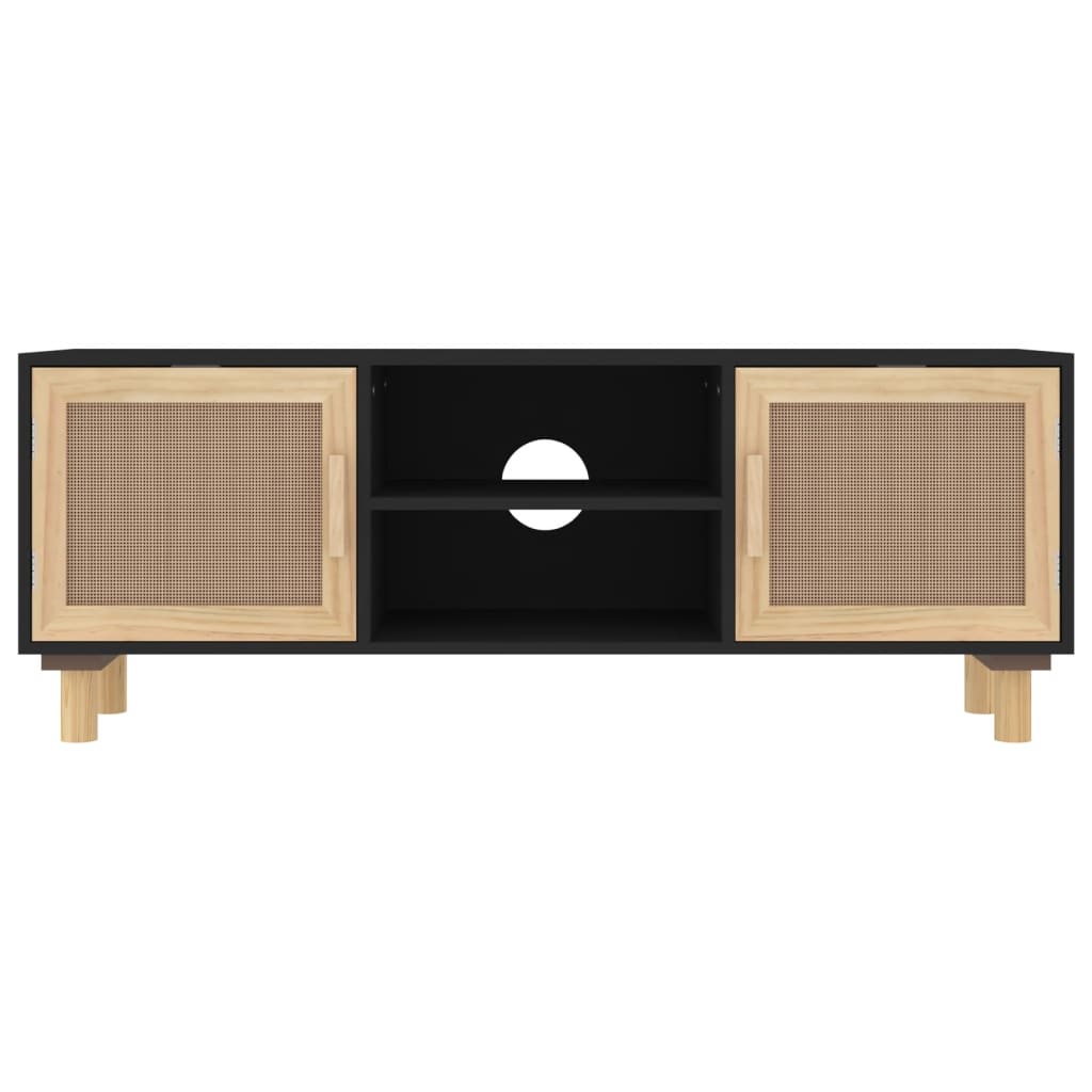 TV-taso musta 105x30x40 cm täysi mänty ja luonnonrottinki - Sisustajankoti.fi
