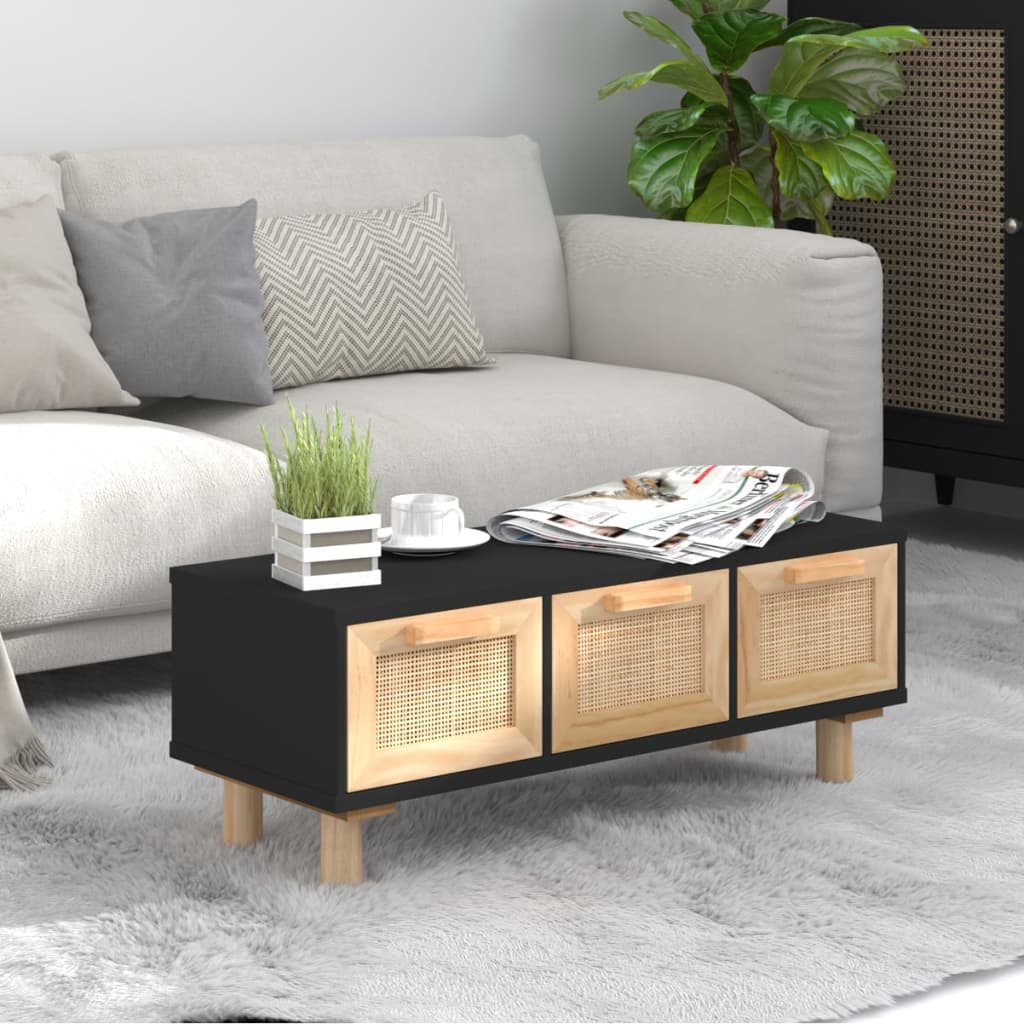 Sohvapöytä musta 80x40x30 cm tekninen puu ja täysi mänty - Sisustajankoti.fi