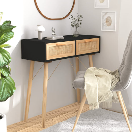 Konsolipöytä musta 80x30x75 cm täysi mänty ja rottinki - Sisustajankoti.fi