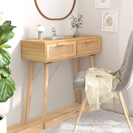 Konsolipöytä ruskea 80x30x75 cm täysi mänty ja rottinki - Sisustajankoti.fi