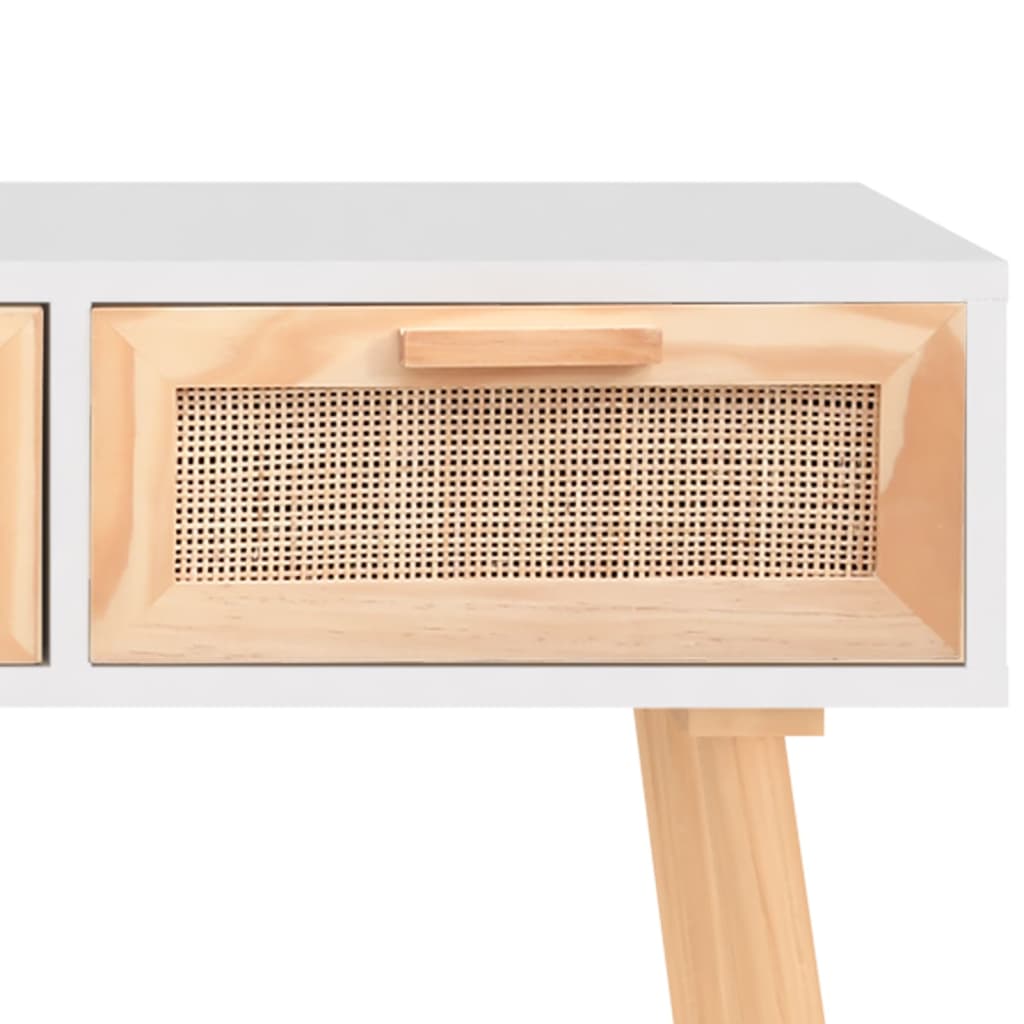 Konsolipöytä valkoinen 105x30x75 cm täysi mänty ja rottinki - Sisustajankoti.fi