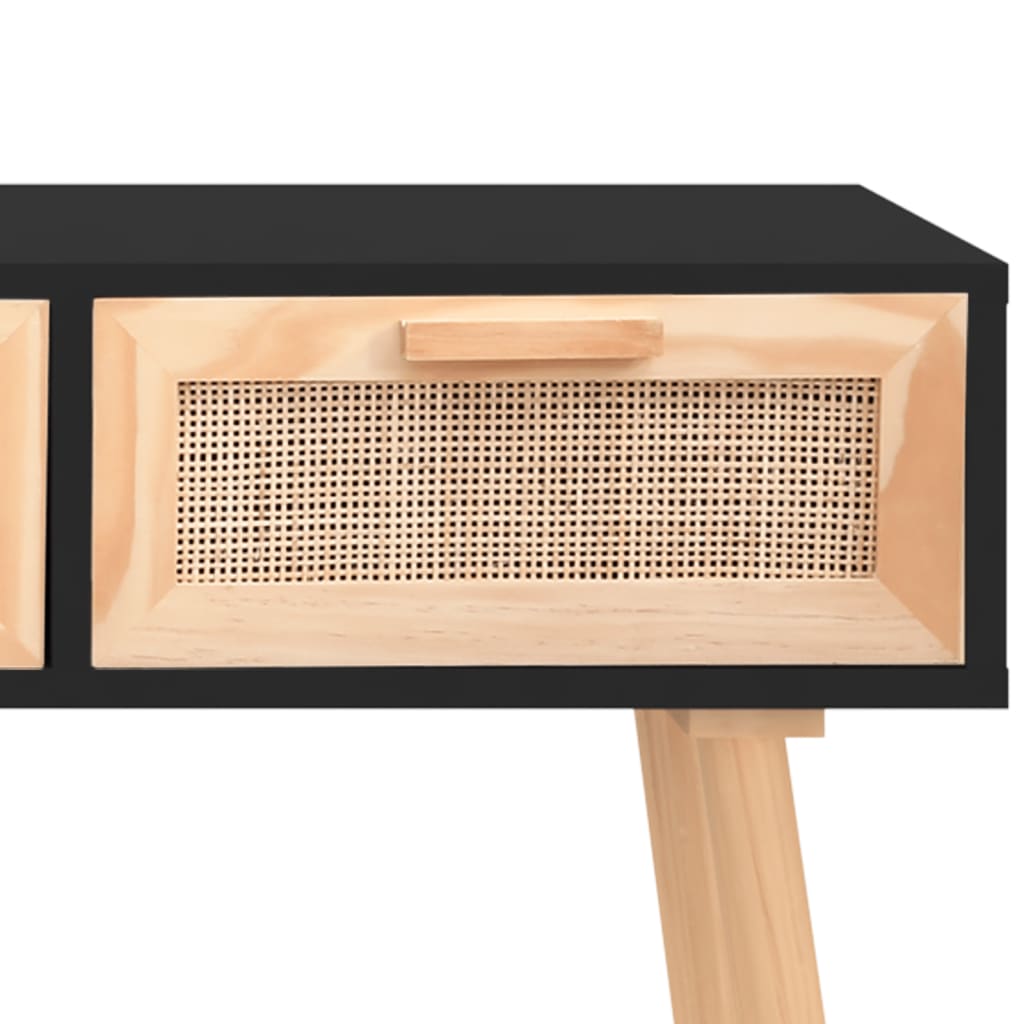 Konsolipöytä musta 105x30x75 cm täysi mänty ja rottinki - Sisustajankoti.fi