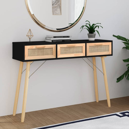 Konsolipöytä musta 105x30x75 cm täysi mänty ja rottinki - Sisustajankoti.fi