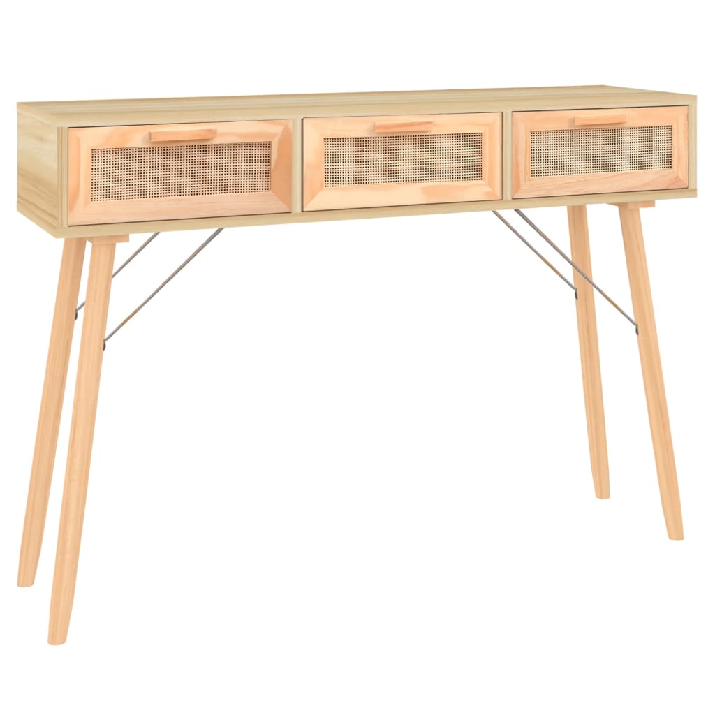 Konsolipöytä ruskea 105x30x75 cm täysi mänty ja rottinki - Sisustajankoti.fi