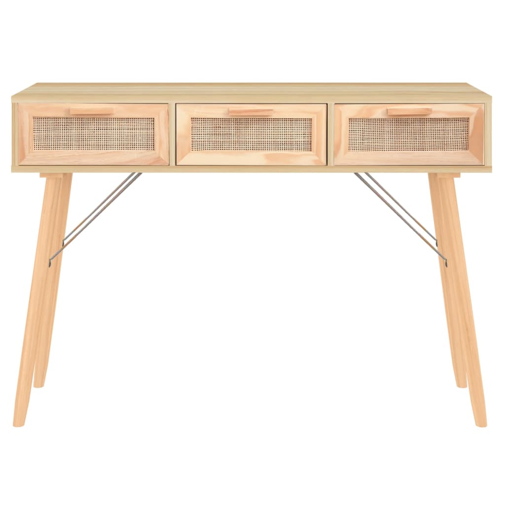 Konsolipöytä ruskea 105x30x75 cm täysi mänty ja rottinki - Sisustajankoti.fi