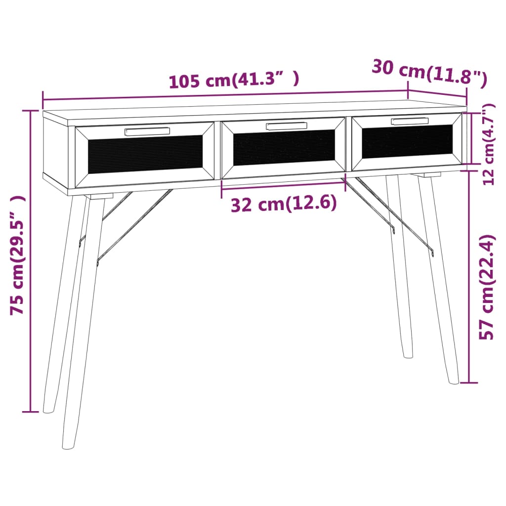 Konsolipöytä ruskea 105x30x75 cm täysi mänty ja rottinki - Sisustajankoti.fi
