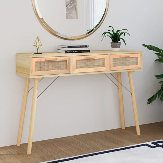 Konsolipöytä ruskea 105x30x75 cm täysi mänty ja rottinki - Sisustajankoti.fi