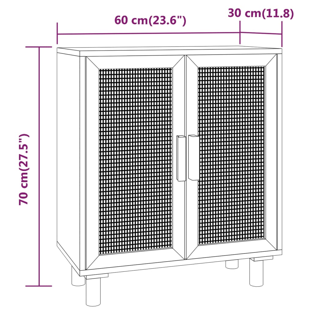 Senkki valkoinen 60x30x70 cm täysi mänty ja luonnonrottinki - Sisustajankoti.fi