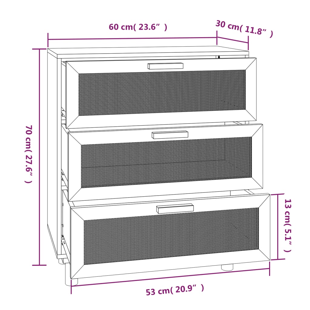 Senkki musta 60x30x70 cm täysi mänty ja luonnonrottinki - Sisustajankoti.fi