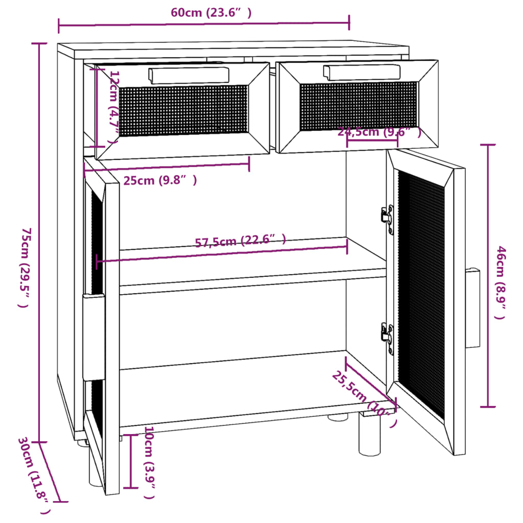 Senkki ruskea 60x30x75 cm täysi mänty ja luonnonrottinki - Sisustajankoti.fi