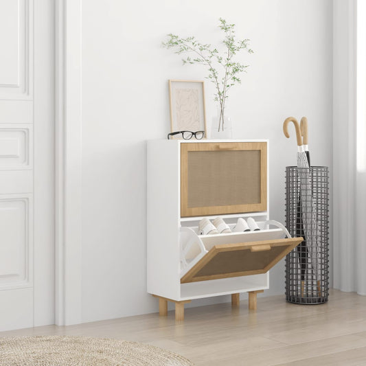 Kenkäkaappi valkoinen 52x25x80 cm tekninen puu/luonnonrottinki - Sisustajankoti.fi